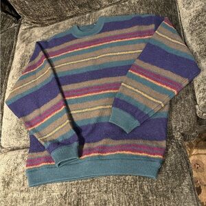 Vintage Structure Striped Long Sleeve 100% Wool Sweater. Medium